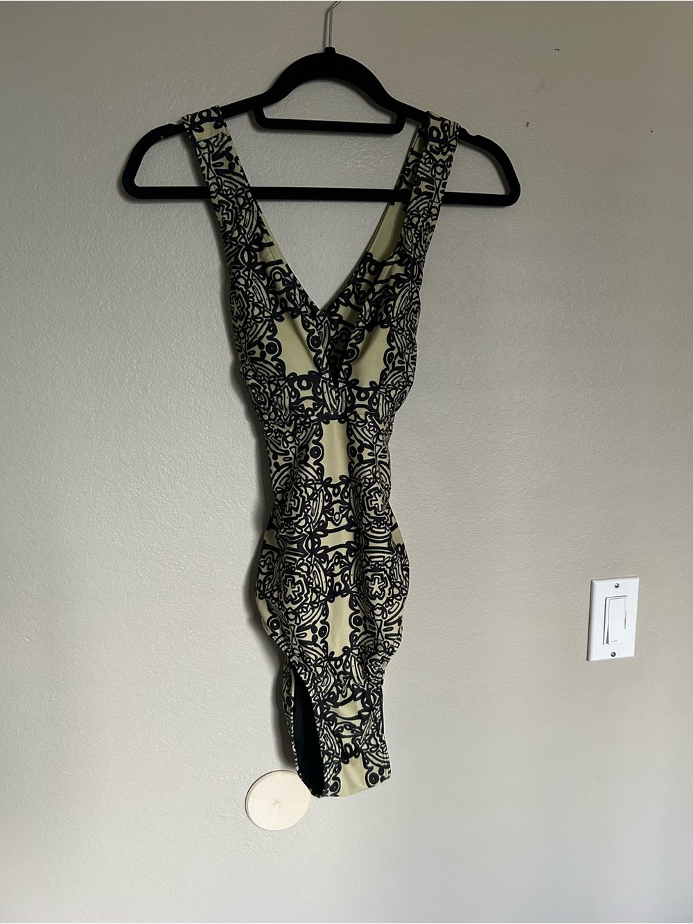 Albion Strapless Cream Dress with Black Ornate Print